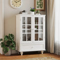 Minimalist Buffet Cabinet with Double Glass Doors and Drawer, Wooden Storage Sideboard Cupboard for Living room, Hallway