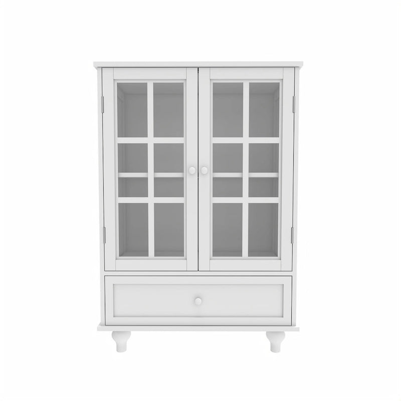 Minimalist Buffet Cabinet with Double Glass Doors and Drawer, Wooden Storage Sideboard Cupboard for Living room, Hallway