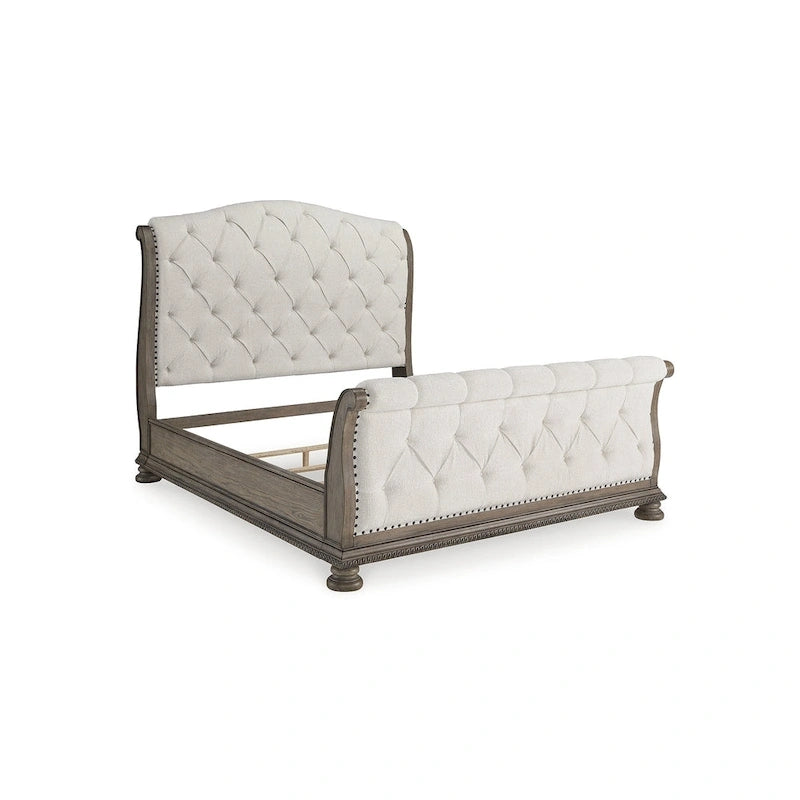 Light Brown Upholstered Sleigh Bed