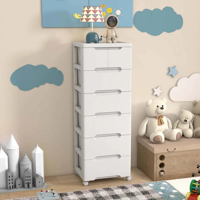 7-Drawer Plastic Rolling Storage Cart with Lockable Wheels