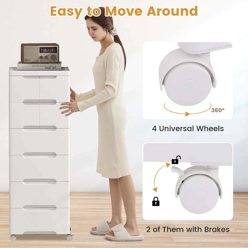 7-Drawer Plastic Rolling Storage Cart with Lockable Wheels