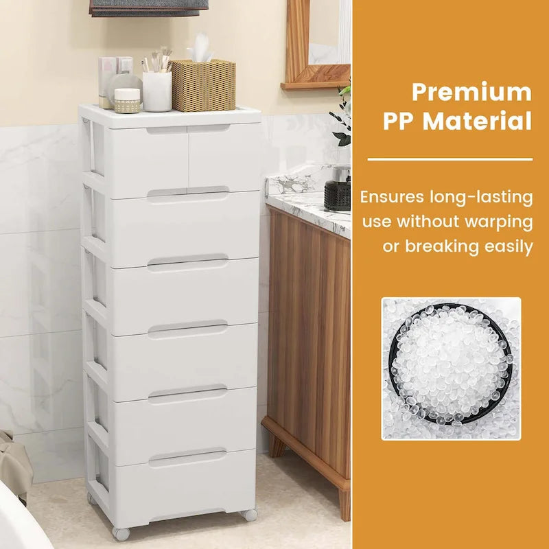 7-Drawer Plastic Rolling Storage Cart with Lockable Wheels