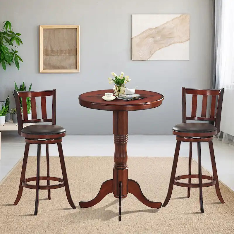 Round Pub Table with Built-In Chessboard Top