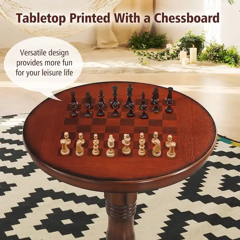 Round Pub Table with Built-In Chessboard Top