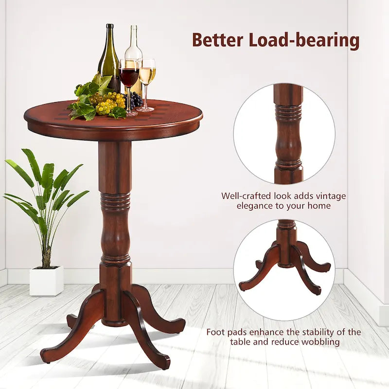 Round Pub Table with Built-In Chessboard Top