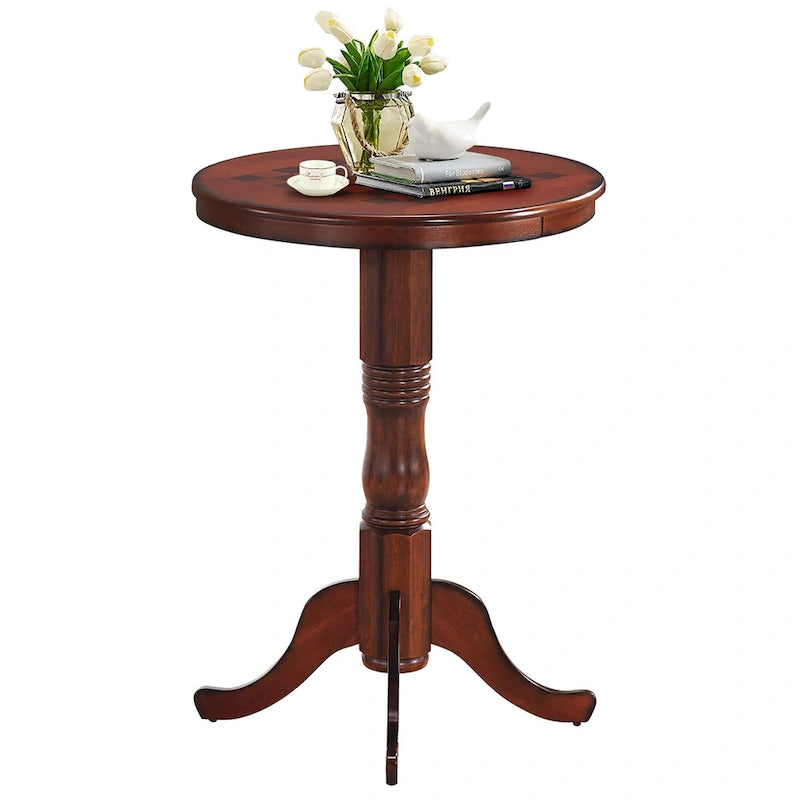 Round Pub Table with Built-In Chessboard Top
