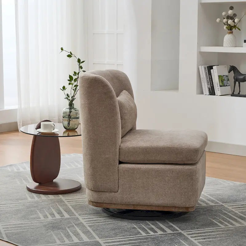 25 Seat Wide Chenille Office Accent Chair with 360 Swivel Metal Base