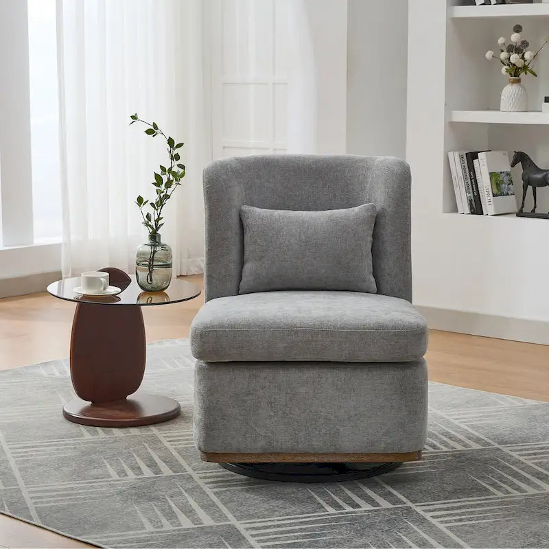 25 Seat Wide Chenille Office Accent Chair with 360 Swivel Metal Base