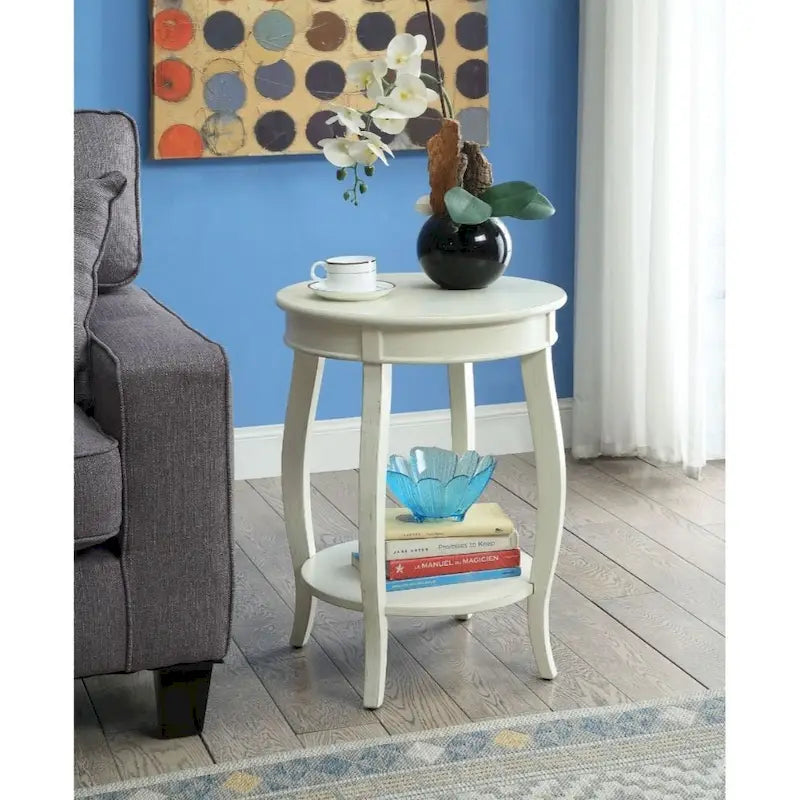 Versatile 24-Inch Solid Wood Round End Table with Shelf Perfect for Bedroom or Living Room - 24 H x 18 W x 18 D