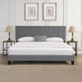 King Platform Bed with Button-Tufted Fabric Headboard