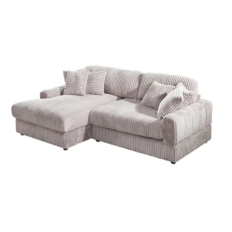 93.25 Corduroy Corner Sleeper Sofa with Deep Seat & 6 Pillows - Modern Convertible Sectional