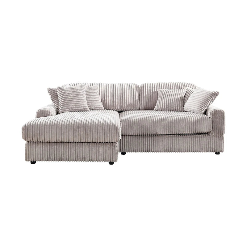 93.25 Corduroy Corner Sleeper Sofa with Deep Seat & 6 Pillows - Modern Convertible Sectional