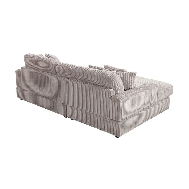 93.25 Corduroy Corner Sleeper Sofa with Deep Seat & 6 Pillows - Modern Convertible Sectional