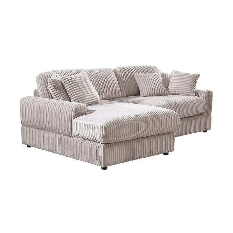 93.25 Corduroy Corner Sleeper Sofa with Deep Seat & 6 Pillows - Modern Convertible Sectional