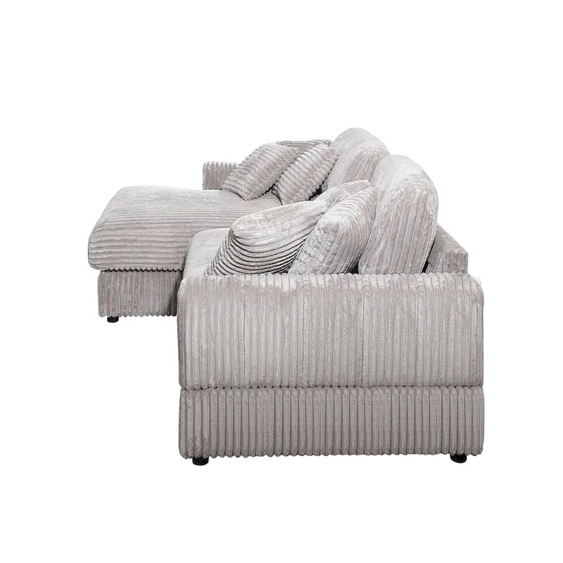 93.25 Corduroy Corner Sleeper Sofa with Deep Seat & 6 Pillows - Modern Convertible Sectional