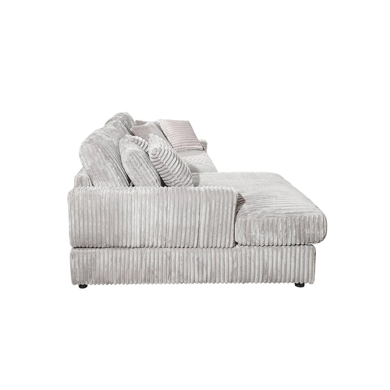 93.25 Corduroy Corner Sleeper Sofa with Deep Seat & 6 Pillows - Modern Convertible Sectional