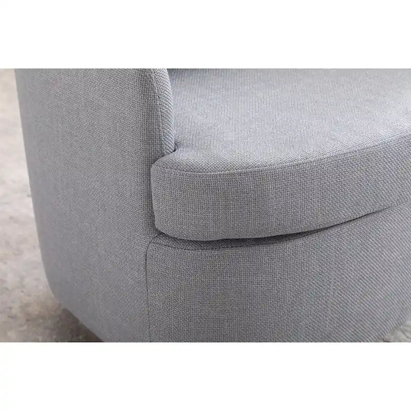 Light Blue Swivel Accent Chair with Brown Wood Base