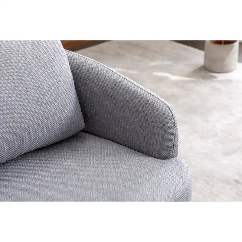 Light Blue Swivel Accent Chair with Brown Wood Base