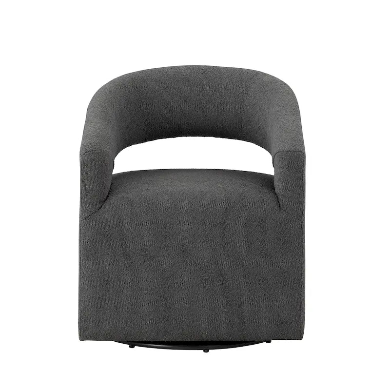 Round Bouclé Swivel Barrel Accent Chair with Curved Arms