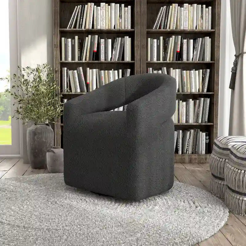 Round Bouclé Swivel Barrel Accent Chair with Curved Arms