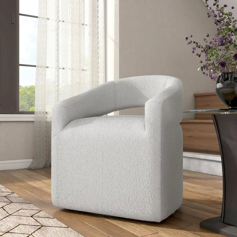 Round Bouclé Swivel Barrel Accent Chair with Curved Arms