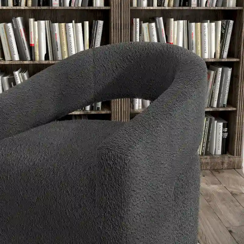 Round Bouclé Swivel Barrel Accent Chair with Curved Arms