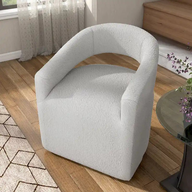 Round Bouclé Swivel Barrel Accent Chair with Curved Arms