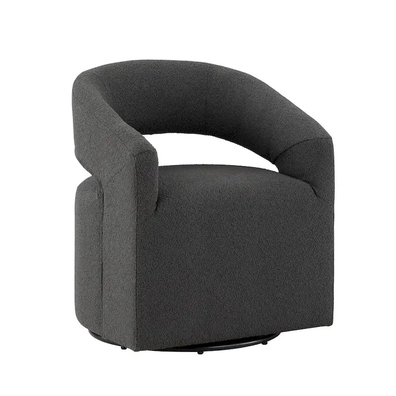 Round Bouclé Swivel Barrel Accent Chair with Curved Arms