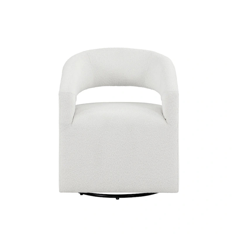 Round Bouclé Swivel Barrel Accent Chair with Curved Arms