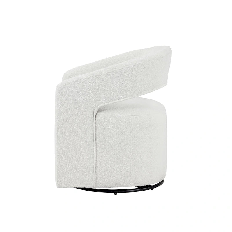 Round Bouclé Swivel Barrel Accent Chair with Curved Arms