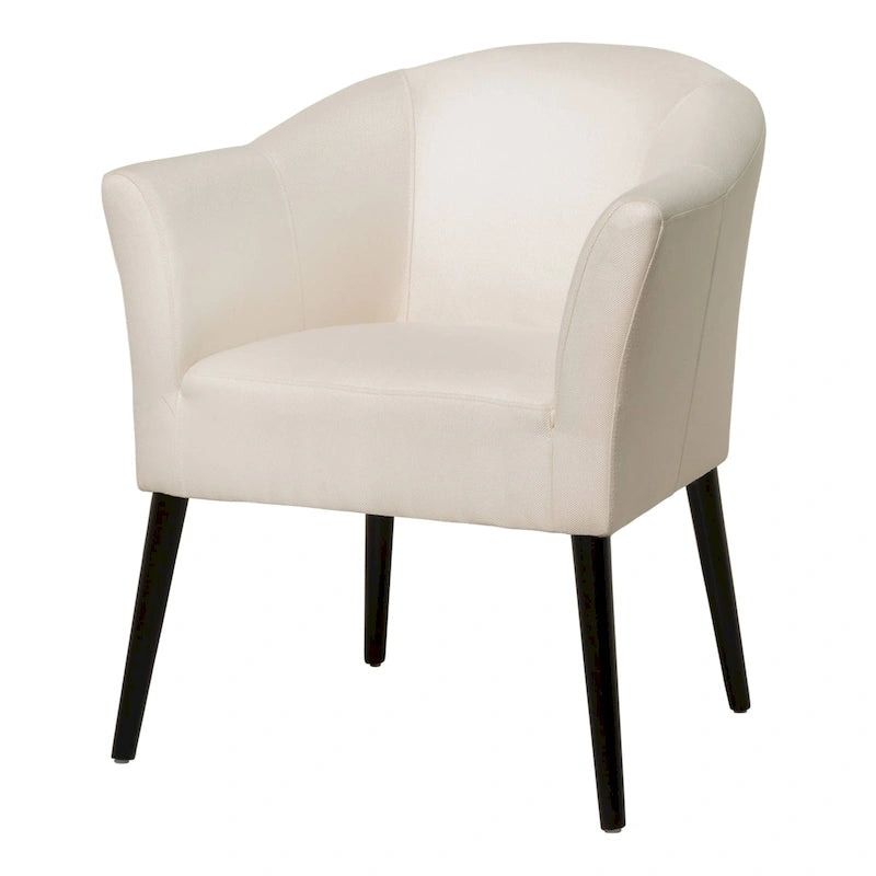 Upholstered Fabric Armchair with Curved Arms and Black Legs