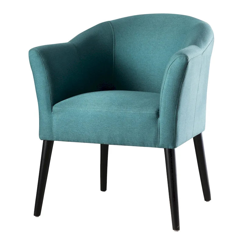 Upholstered Fabric Armchair with Curved Arms and Black Legs