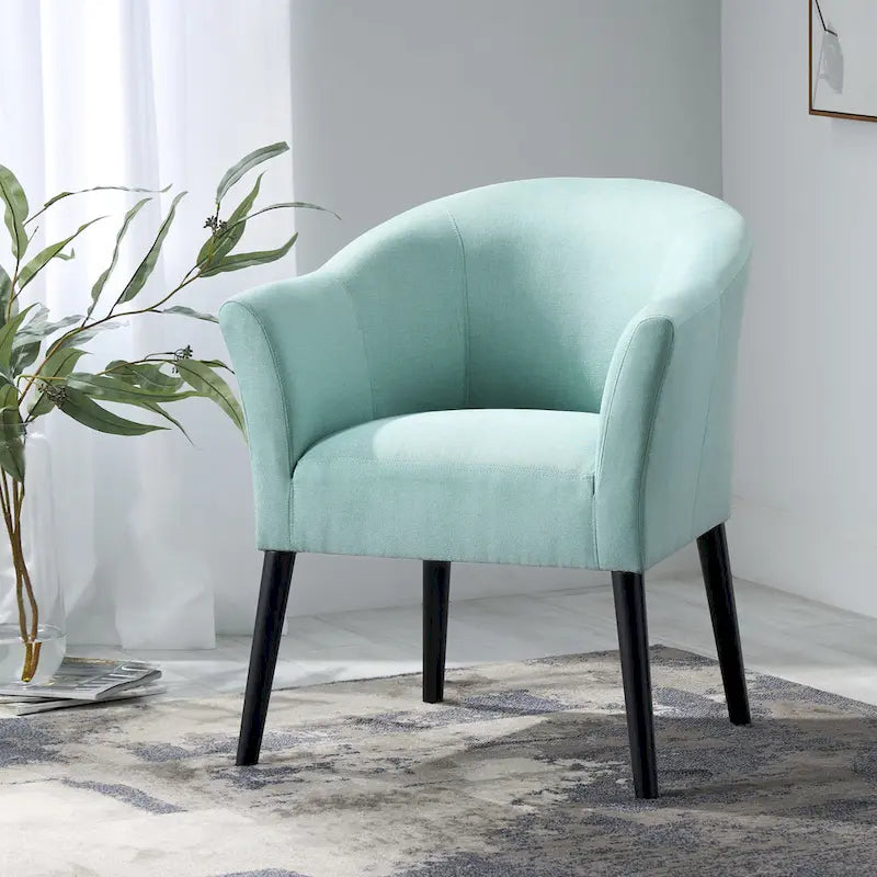 Upholstered Fabric Armchair with Curved Arms and Black Legs