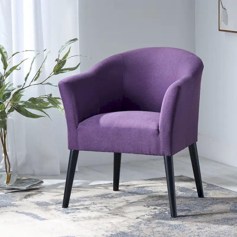 Upholstered Fabric Armchair with Curved Arms and Black Legs