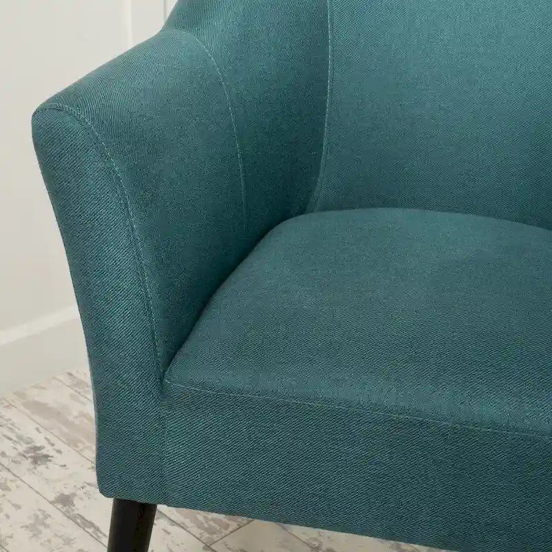 Upholstered Fabric Armchair with Curved Arms and Black Legs