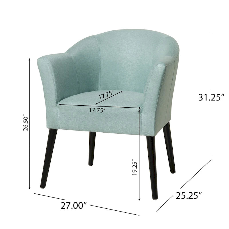 Upholstered Fabric Armchair with Curved Arms and Black Legs