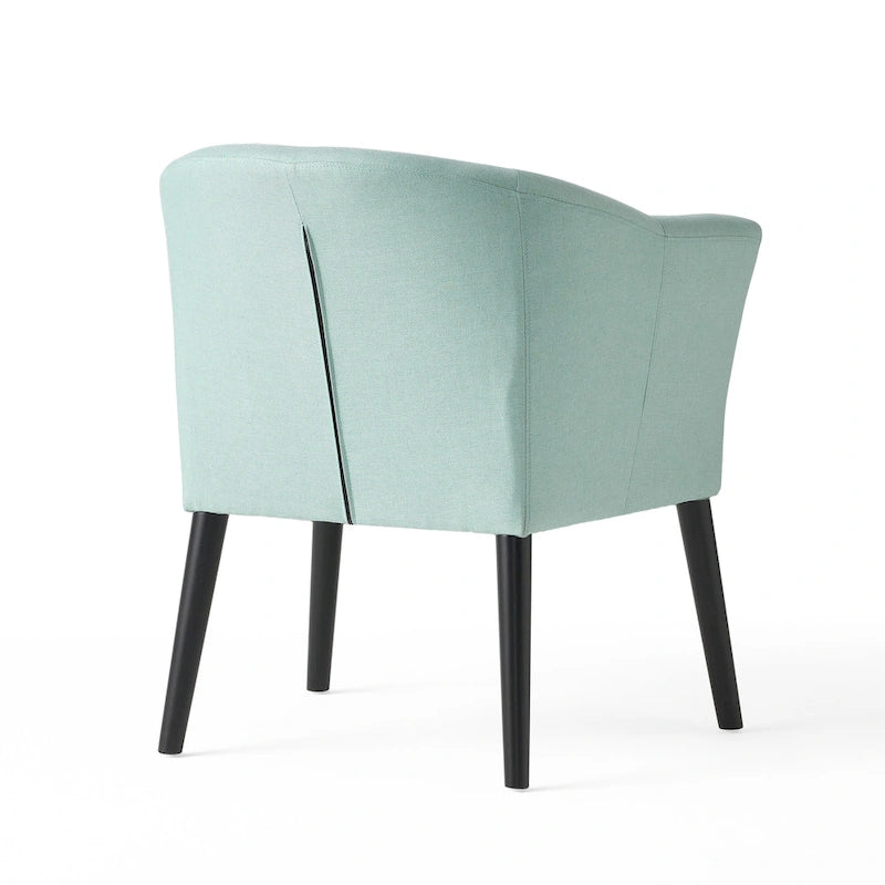 Upholstered Fabric Armchair with Curved Arms and Black Legs