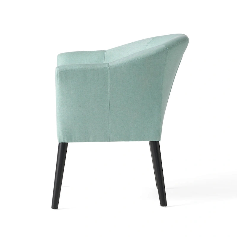 Upholstered Fabric Armchair with Curved Arms and Black Legs