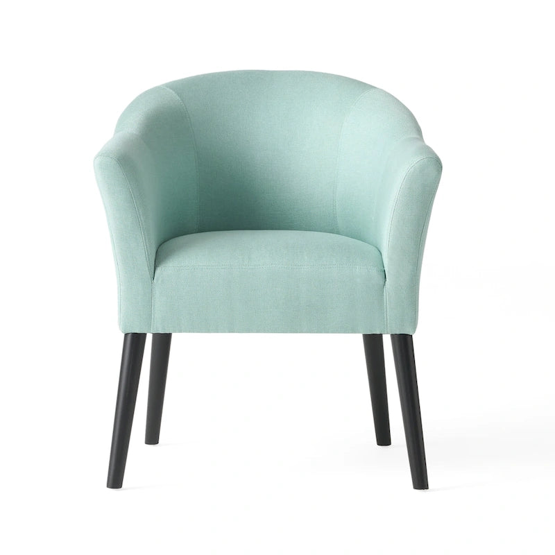 Upholstered Fabric Armchair with Curved Arms and Black Legs
