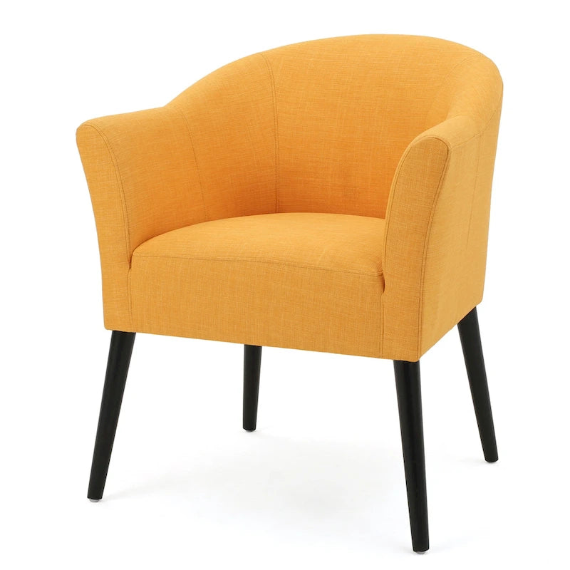 Upholstered Fabric Armchair with Curved Arms and Black Legs