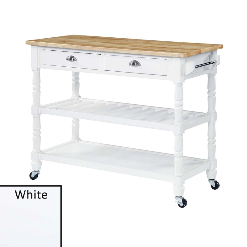 French Country Butcher Block Kitchen Cart with Drawers and Shelves