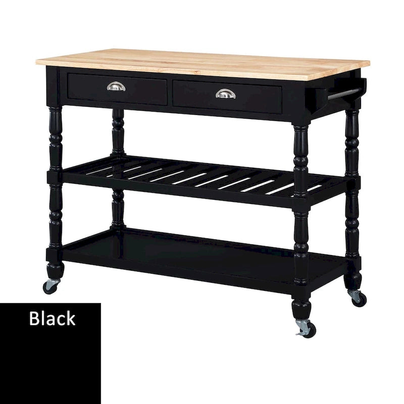 French Country Butcher Block Kitchen Cart with Drawers and Shelves