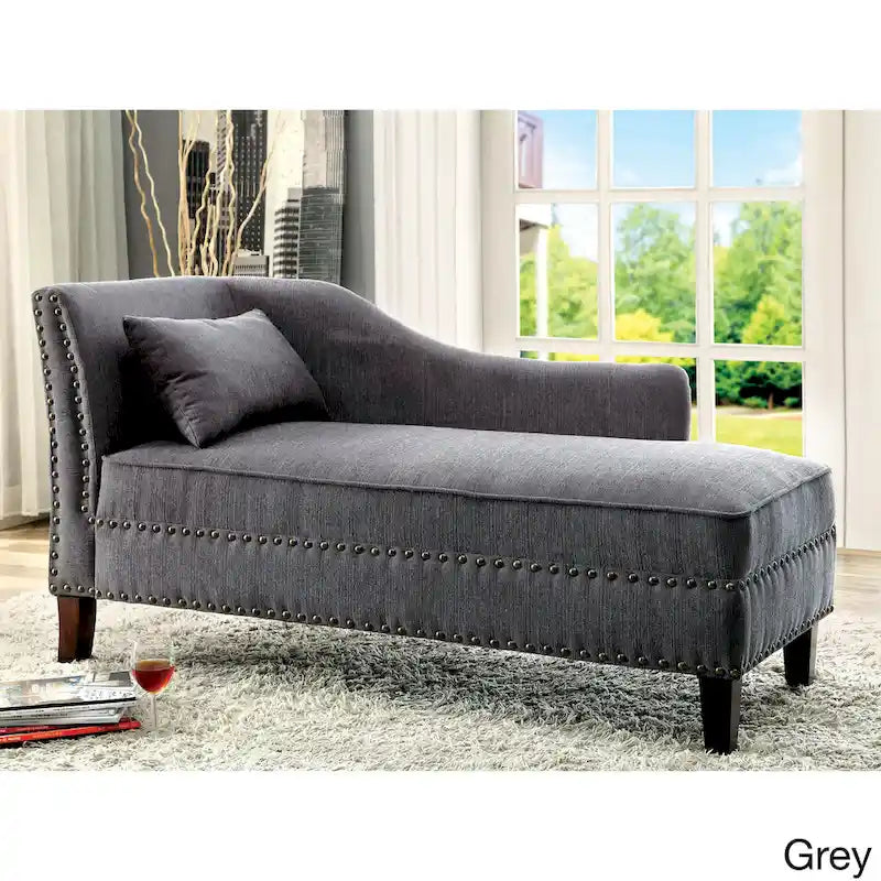 Transitional Upholstered Chaise Lounge with Nailhead Trim