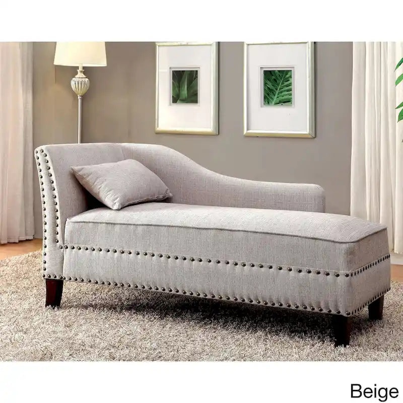 Transitional Upholstered Chaise Lounge with Nailhead Trim