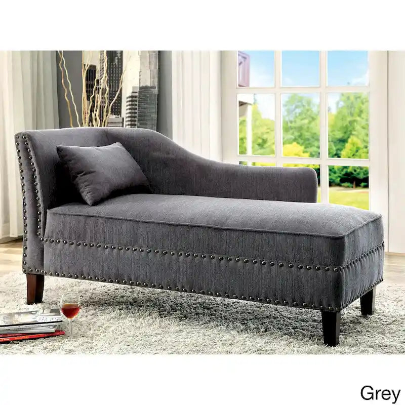 Transitional Upholstered Chaise Lounge with Nailhead Trim