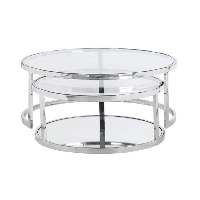 Round Nesting Cocktail Tables with Tempered Glass Tops