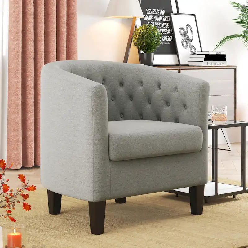 Tufted Club Chair with Black Birch Wood Base