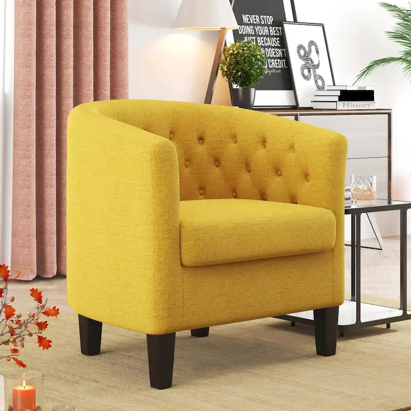 Tufted Club Chair with Black Birch Wood Base