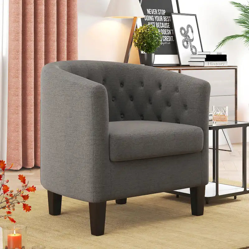 Tufted Club Chair with Black Birch Wood Base