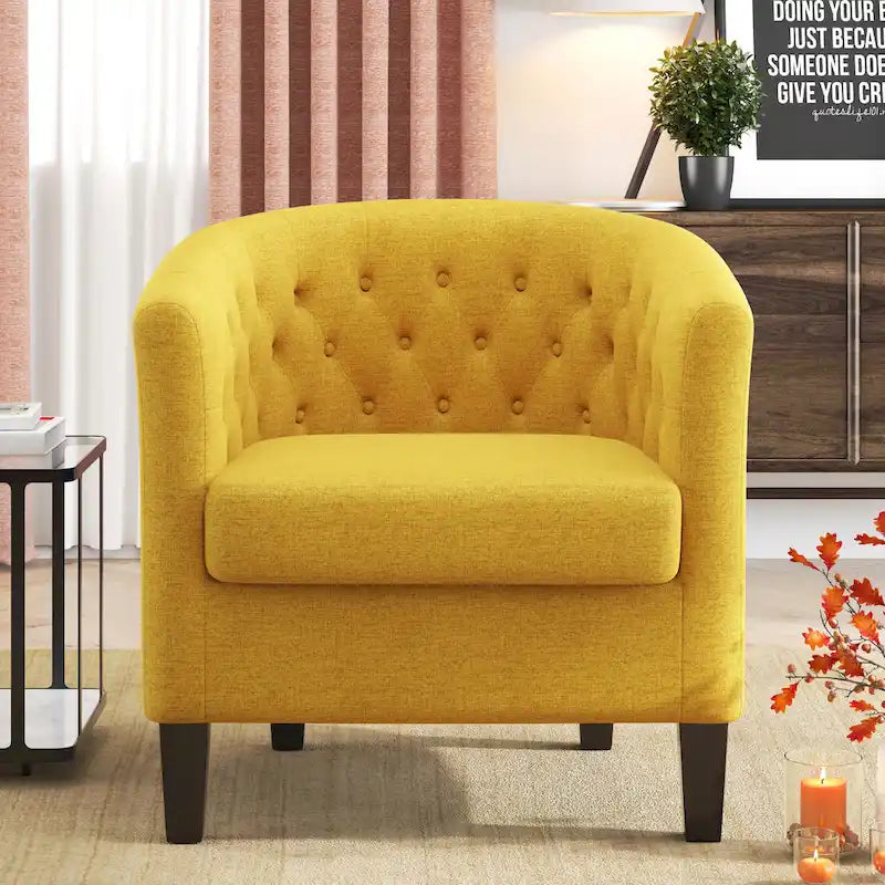 Tufted Club Chair with Black Birch Wood Base